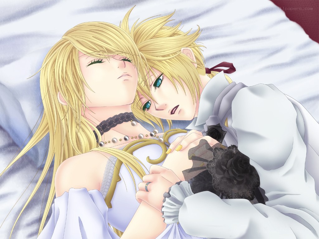 Two blonde characters in bed