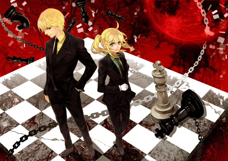 Two Blonde Characters on Chessboard