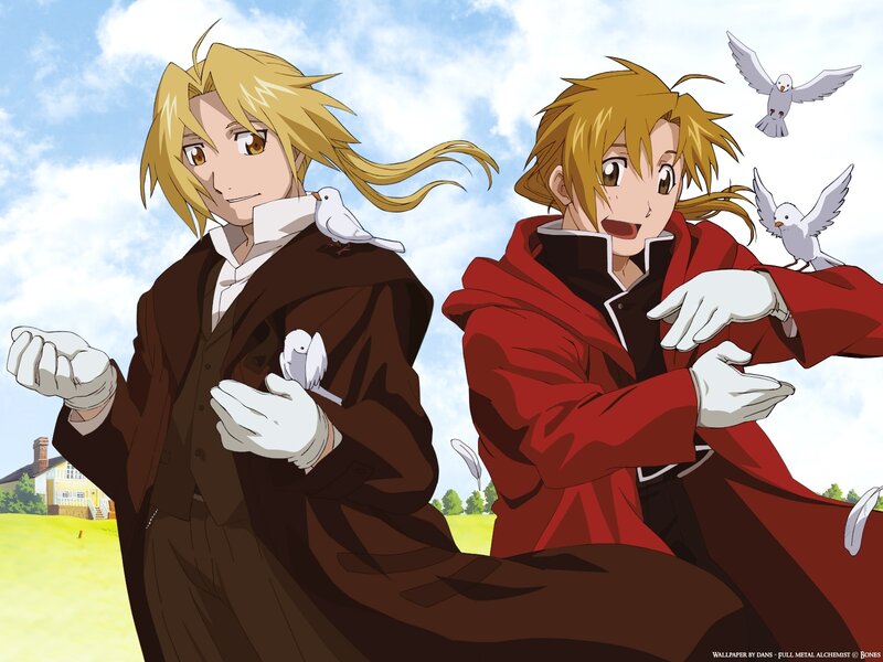 Two Blonde Characters with Birds — Red