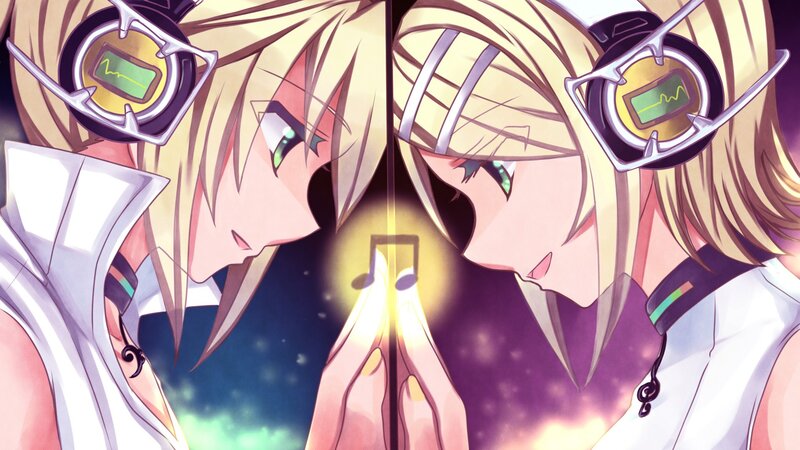 Two Blonde Characters — Yellow, Dramatic, Anime, Headphones