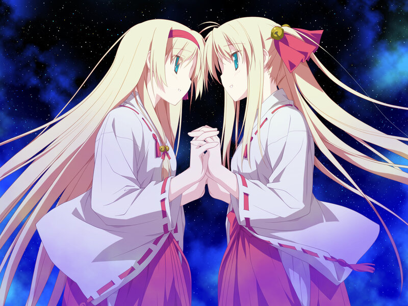 Two Blonde Girls Holding Hands — Blue, Serene