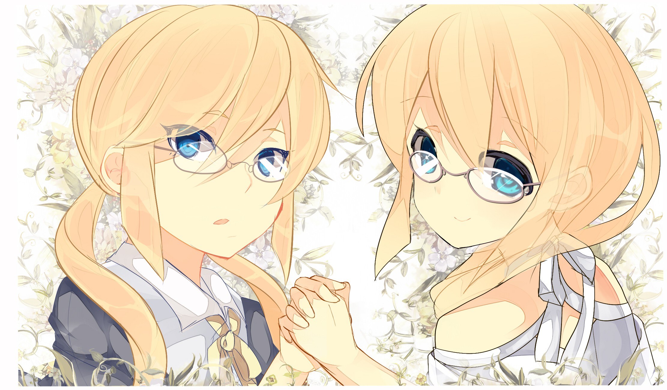 two blonde girls holding hands