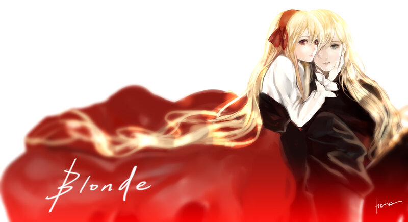 Two Blonde Girls Hugging — Red