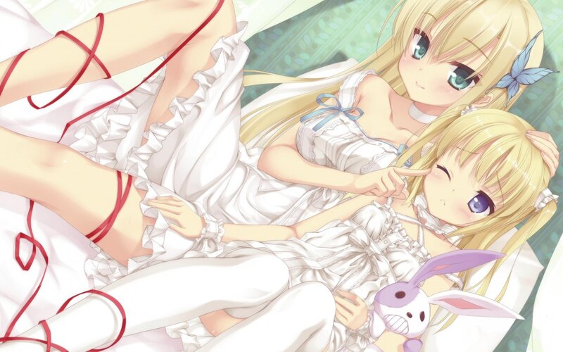 Two Blonde Girls in Bed — White