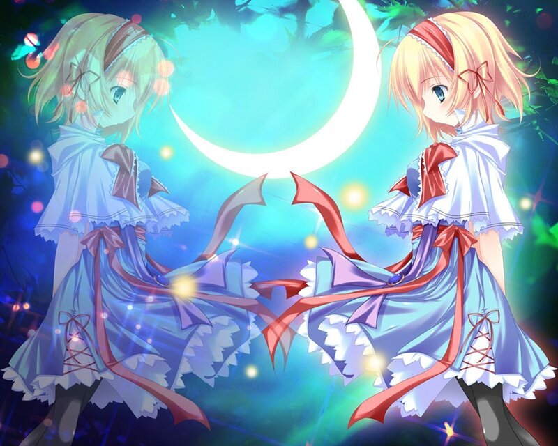 Two Blonde Girls in Dresses — Blue