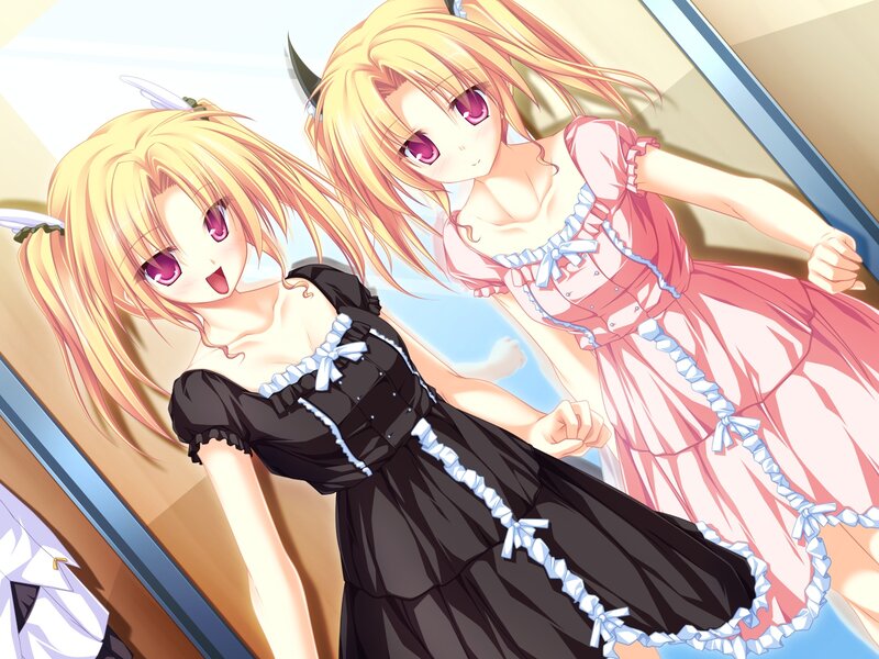 Two Blonde Girls in Dresses — Pink