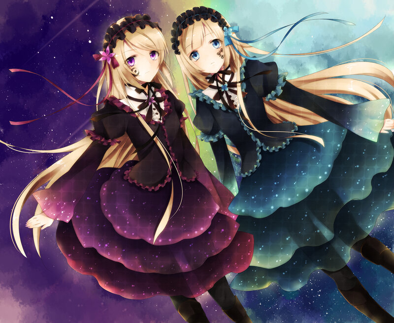 Two Blonde Girls in Dresses — Purple, Dreamy