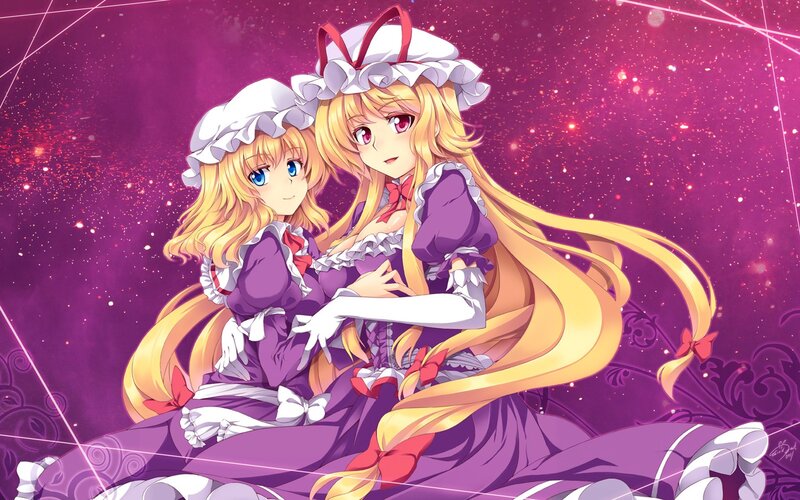 Two Blonde Girls in Dresses — Purple
