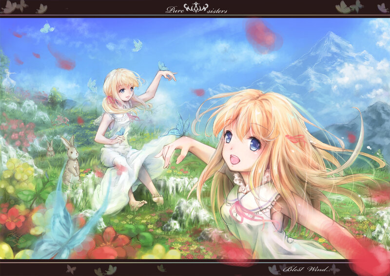Two Blonde Girls in Field — Blue