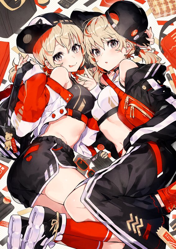 Two Blonde Girls Lying — Red