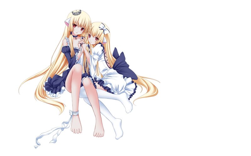 Two Blonde Girls Sitting — White