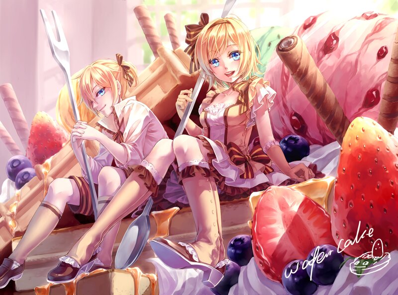Two Blonde Girls with Desserts — Pink