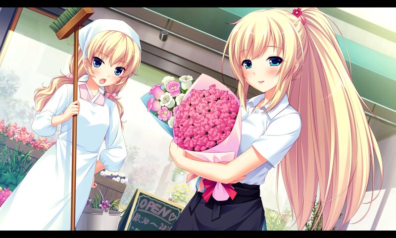 Two Blonde Girls with Flowers