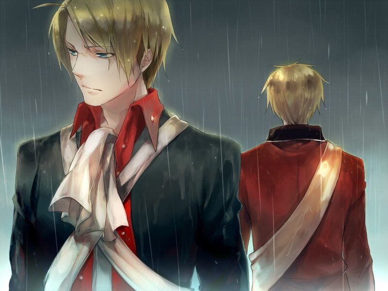 Two Blonde Men in Rain