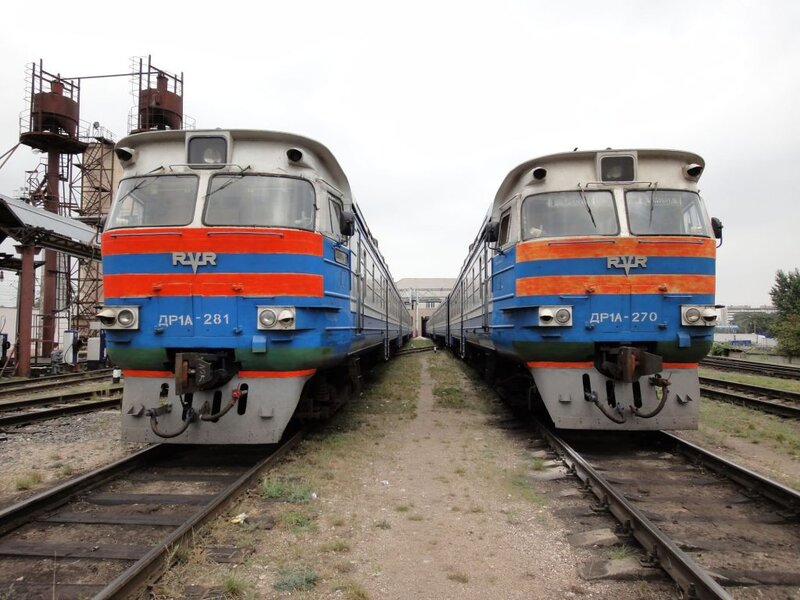 Two Blue and Orange Trains
