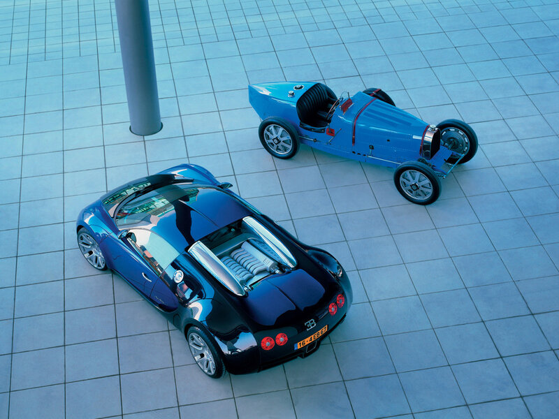 Two Blue Bugatti Cars