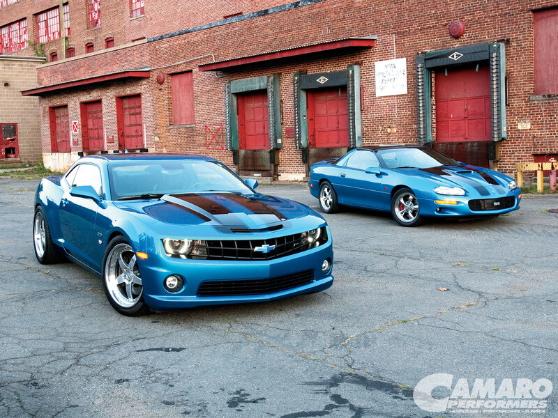 Two Blue Camaro Cars