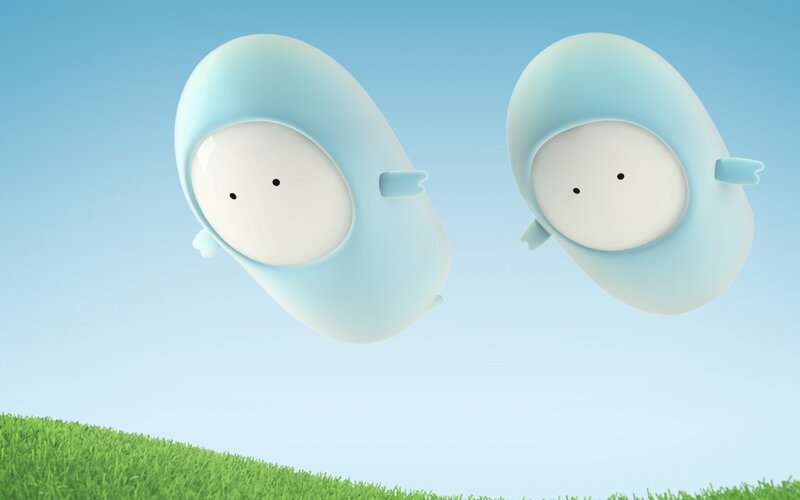 two blue creatures floating