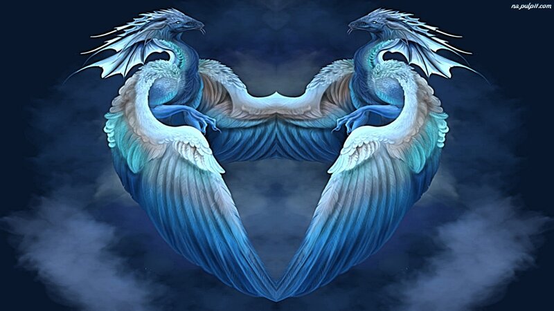 Two Blue Dragons Forming Heart — Dramatic
