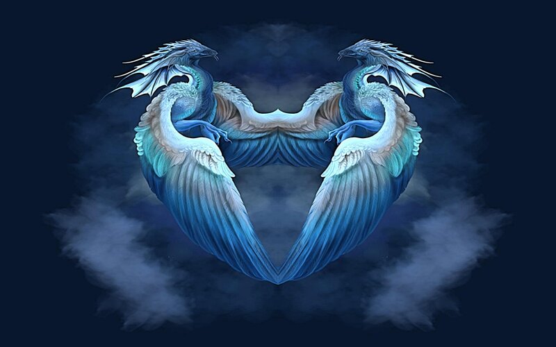 Two Blue Dragons Forming Heart