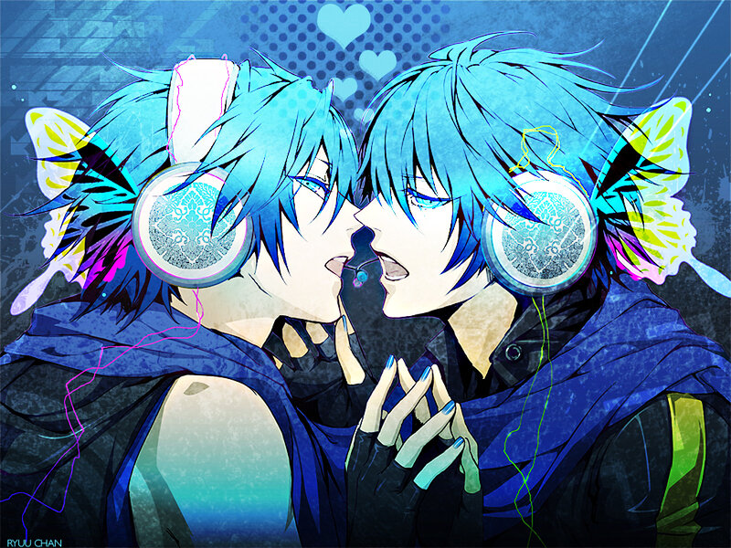 Two Blue-haired Characters Kissing