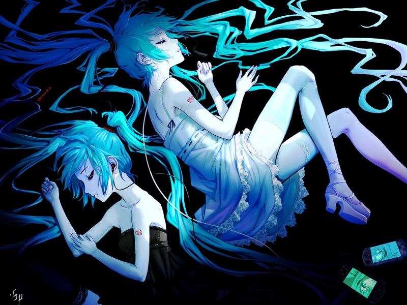 Two Blue-haired Figures — Blue, Dreamy