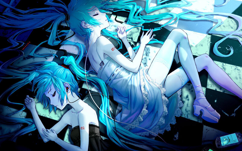 Two Blue-haired Girls — Blue, Dreamy, Night, Anime