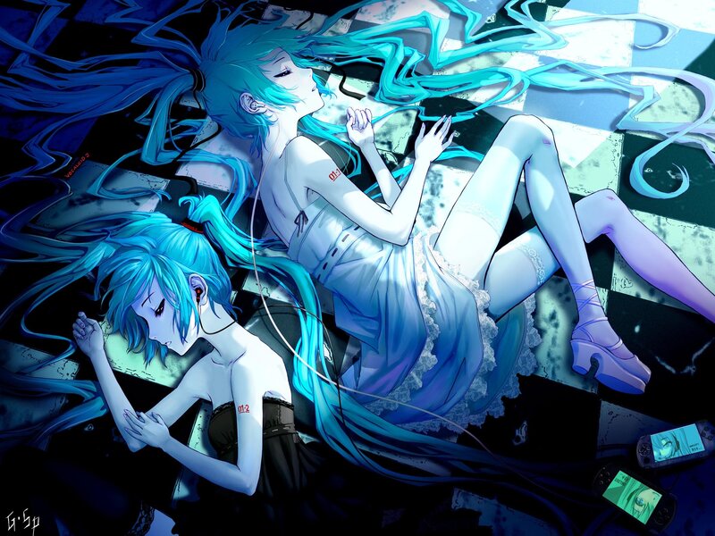 Two Blue-haired Girls — Blue, Dreamy, Night