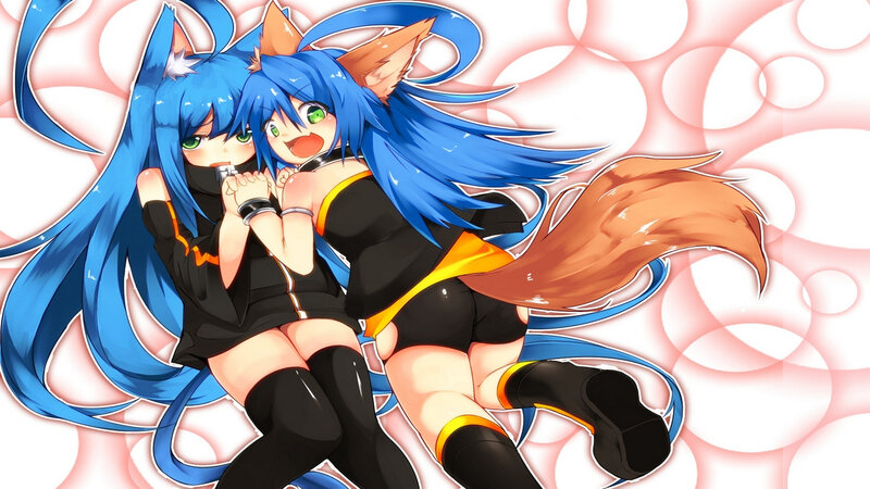 Two Blue-haired Girls — Blue, Playful, Anime