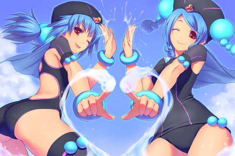 Two Blue-haired Girls — Blue, Playful, Digital Art