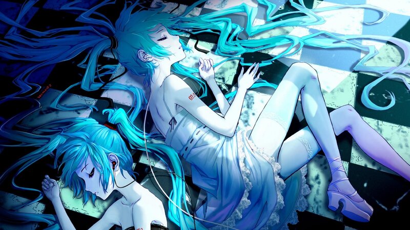 Two Blue-haired Girls Lying — Blue