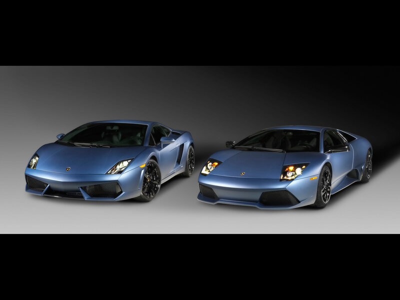 Two blue Lamborghini sports cars