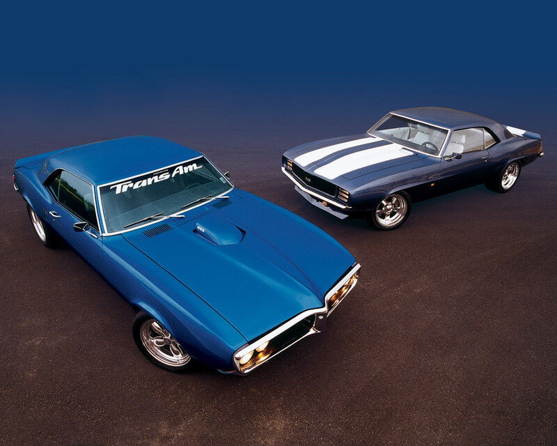 Two Blue Muscle Cars — Dramatic