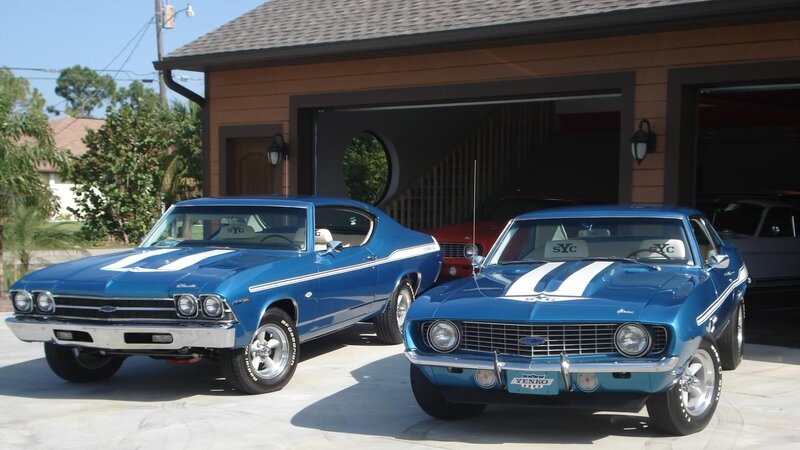 Two Blue Muscle Cars