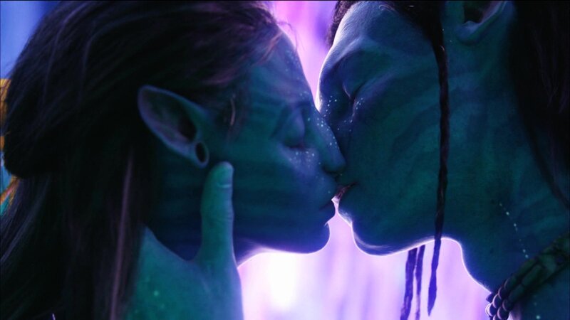 Two Blue-skinned People Kissing