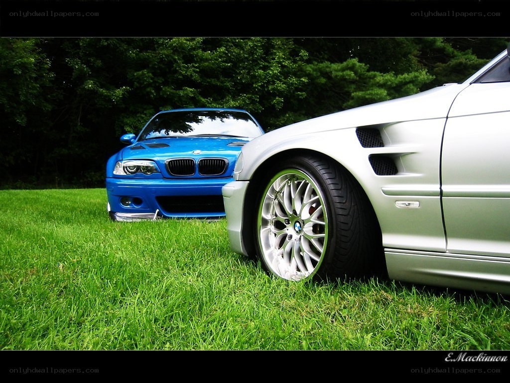 Two BMW cars on grass