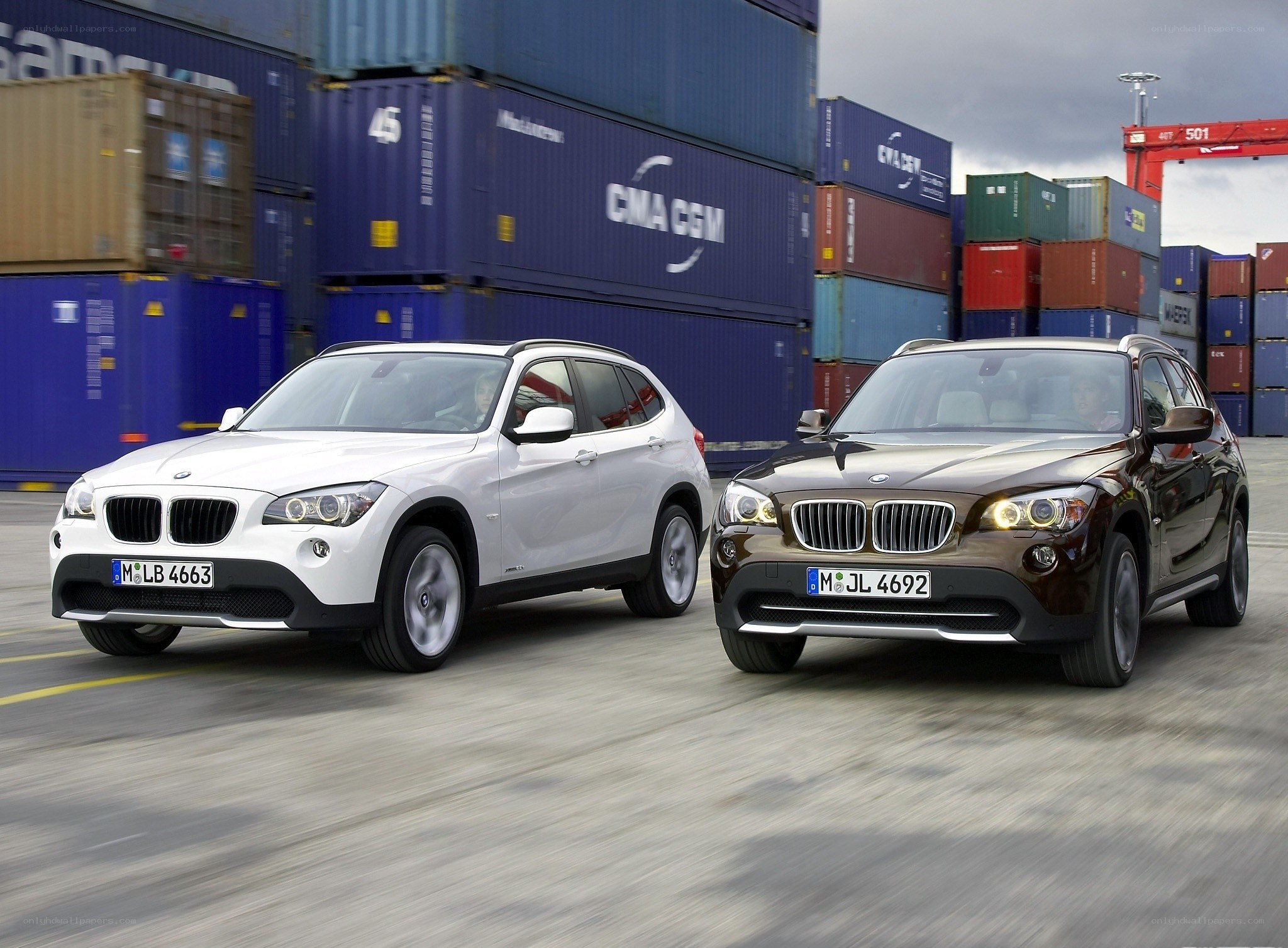Two BMW X1 SUVs in port