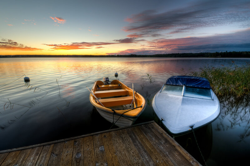 Two Boats at Sunset — Blue