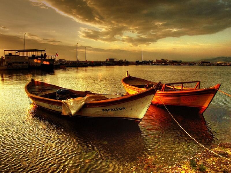 Two Boats at Sunset — Gold
