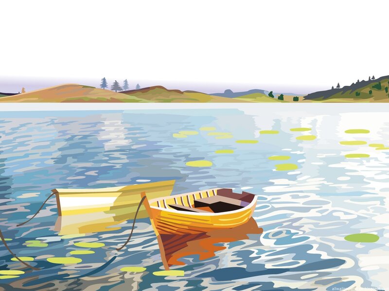 Two Boats on a Lake — Blue, Serene