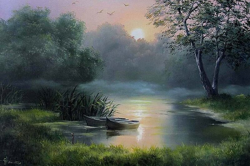 Two Boats on a River — Green