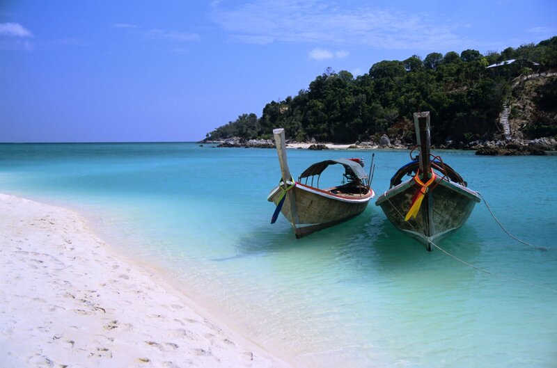 Two Boats on Beach — Blue, Serene, Afternoon