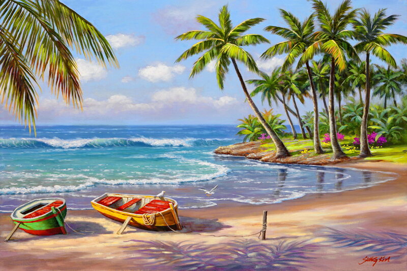 Two Boats on Beach — Blue