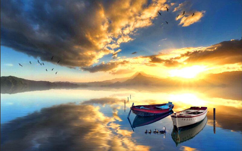 Two Boats on Lake — Blue