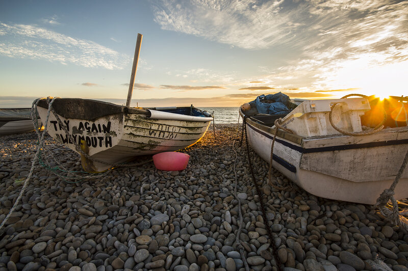 Two Boats on Pebble Beach — Gray