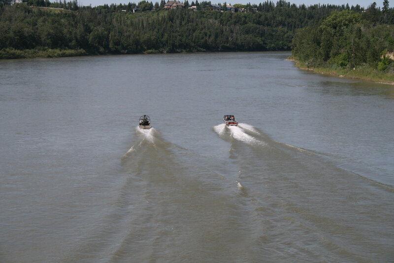 Two Boats on River — Brown