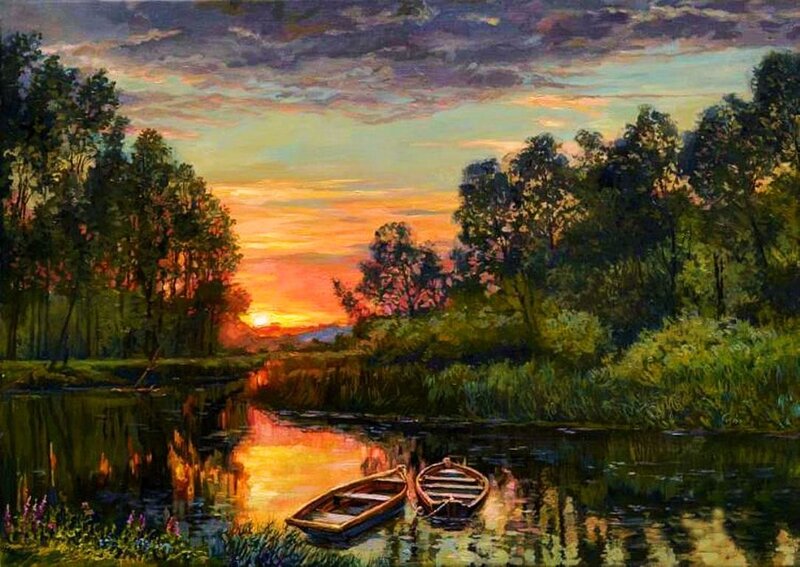 Two Boats on River — Orange