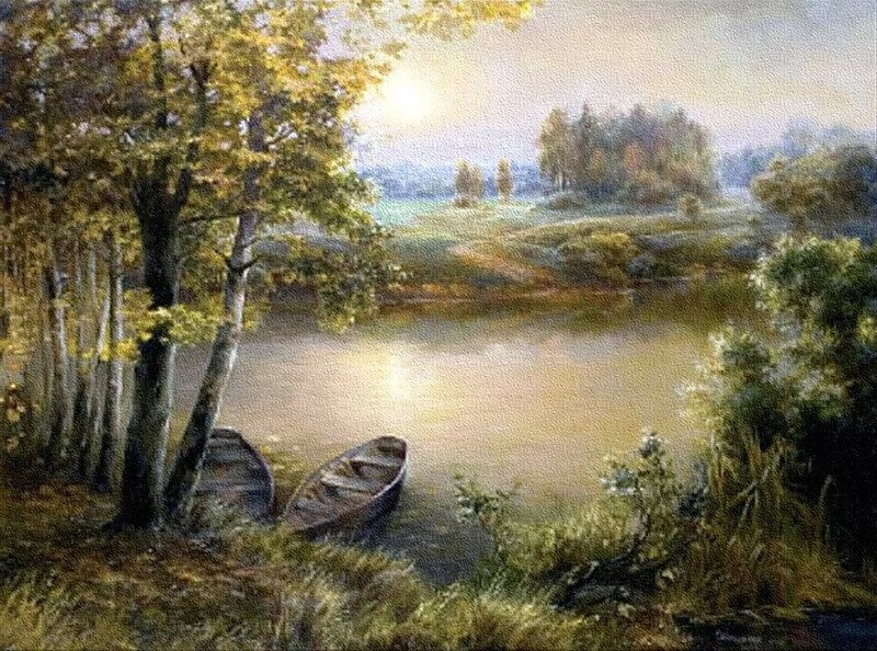 Two Boats on Riverbank — Green, Serene