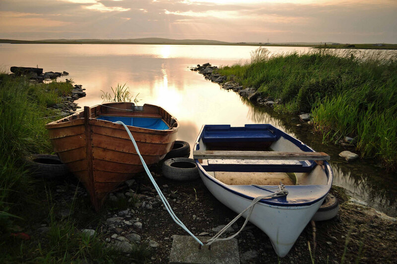Two Boats on Shore — Green, Serene