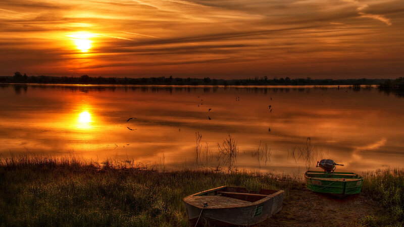 Two Boats on Shore — Orange